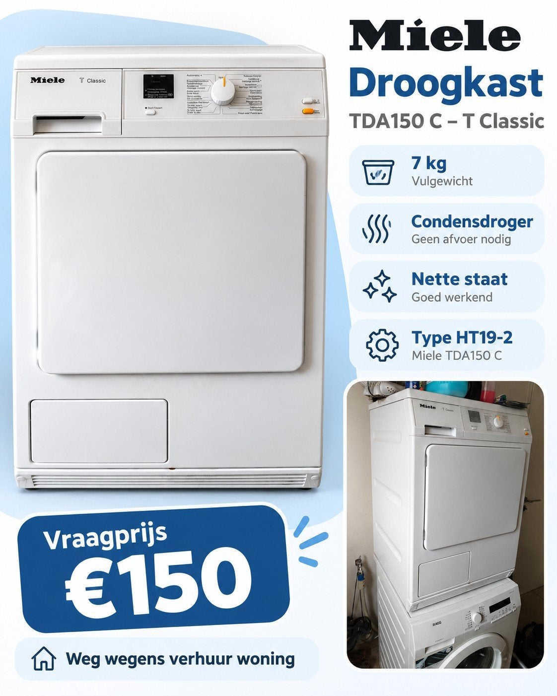 Miele TDA150 C condensdroger 7 kg – nette staat, Electroménager, Enlèvement, Utilisé, À condensation