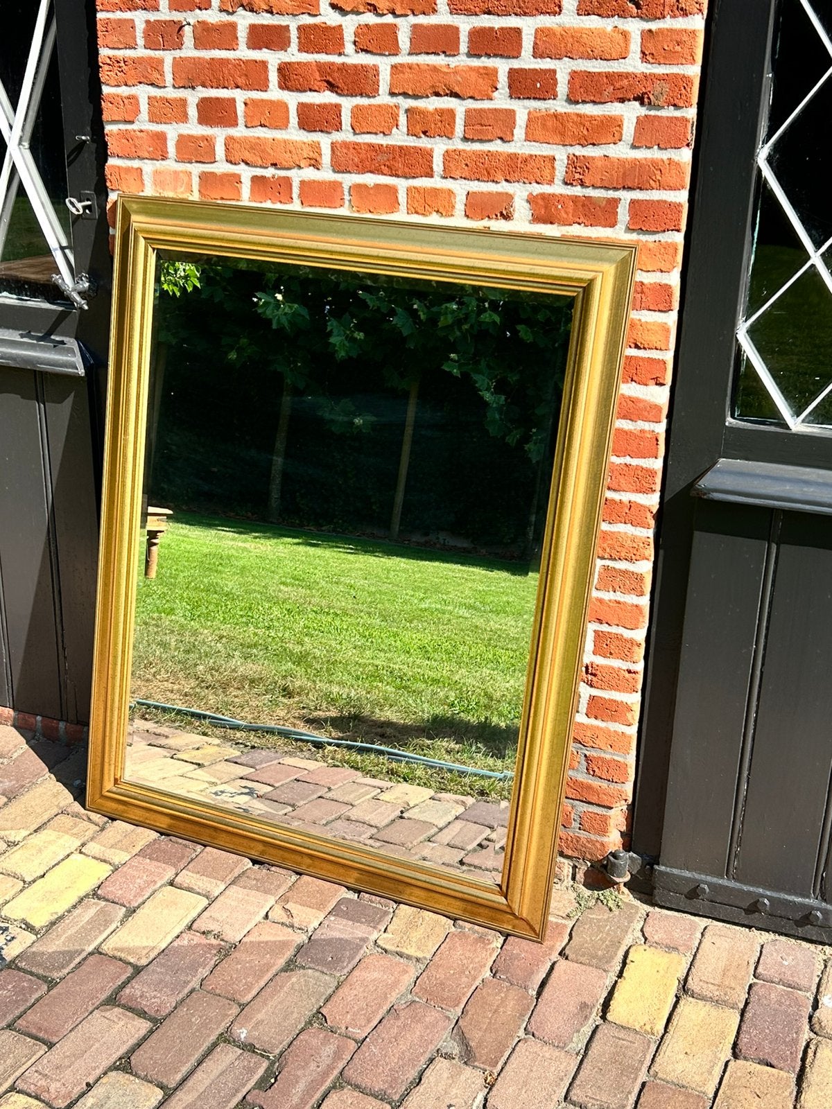 Mooie spiegel met gouden kader 114x90 cm, Ophalen, Gebruikt, 100 tot 150 cm, 75 tot 100 cm