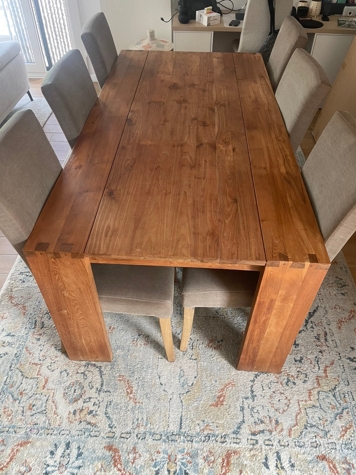 Houten eettafel met 6 stoelen, Ophalen, Zo goed als nieuw, 4 tot 6 stoelen