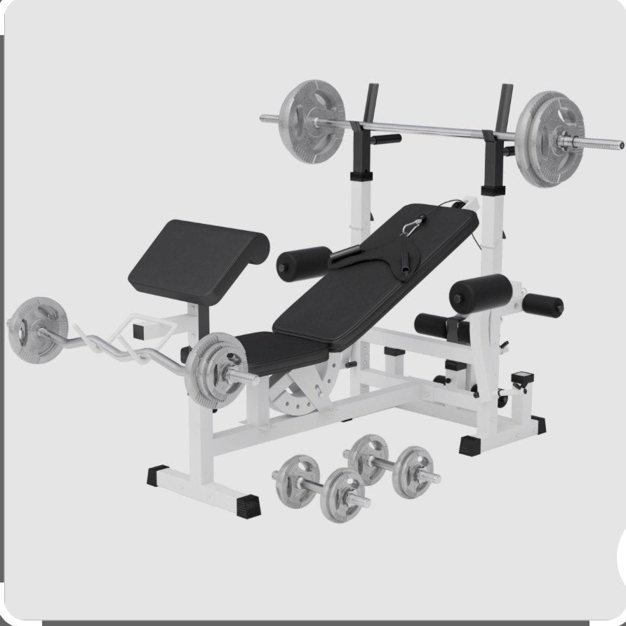 Banc musculation complet + station tirage + chaise romaine, Enlèvement, Utilisé, Bras