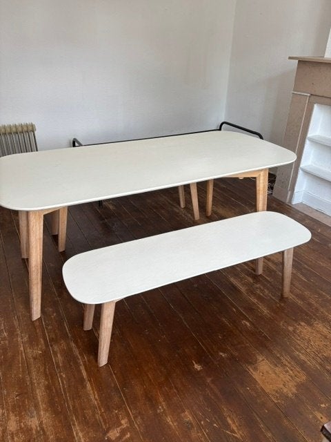 Scandinavische eettafel 190 cm met 2 banken – tot 8 personen, Ophalen, Gebruikt, 50 tot 100 cm, Vijf personen of meer