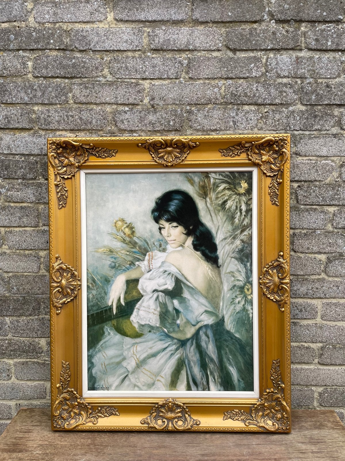 Vintage Reproductie in Luxe Goudkleurige Baroklijst, Antiquités & Art, Enlèvement, Vintage