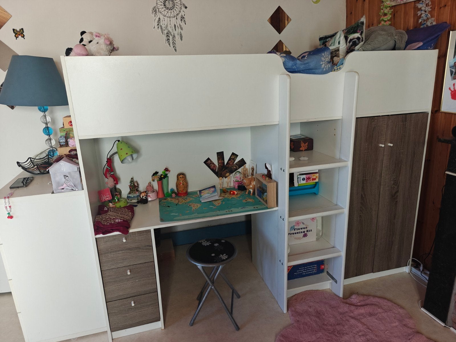 Lit mezzanine enfant avec bureau et rangements intégrés, Ophalen, Hoogslaper