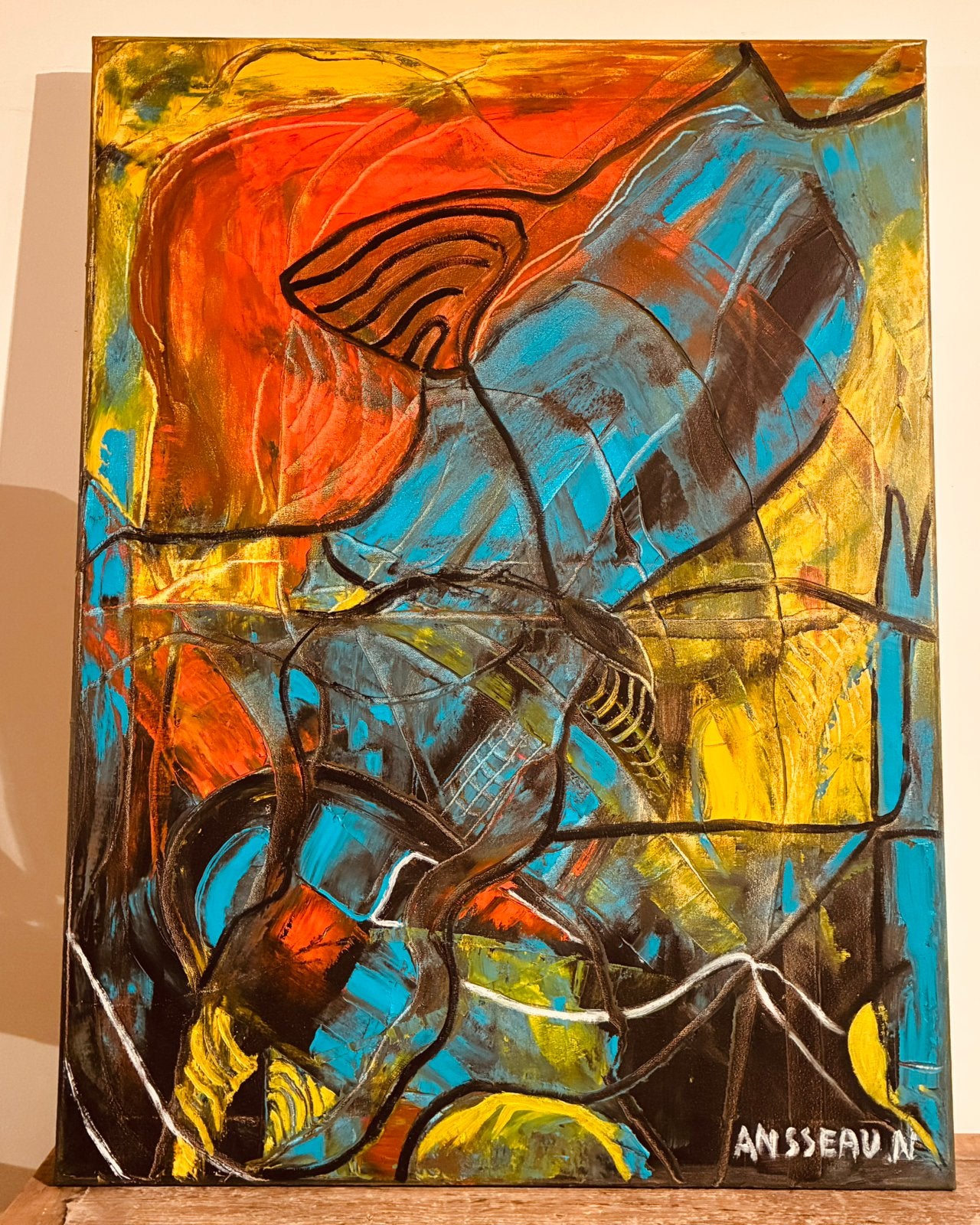 Abstract schilderij op doek, Ophalen