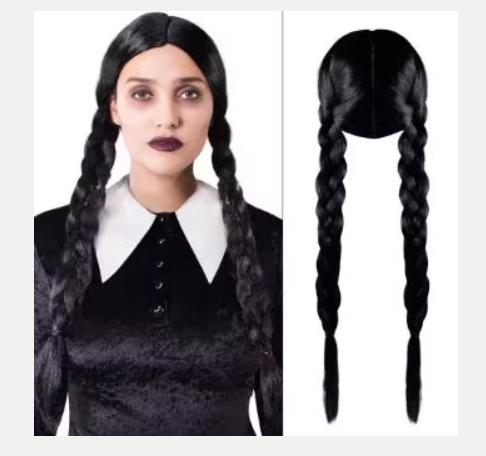 Perruque de cosplay Wednesday Addams à 2 tresses - Synthétiq, Enlèvement ou Envoi, Neuf