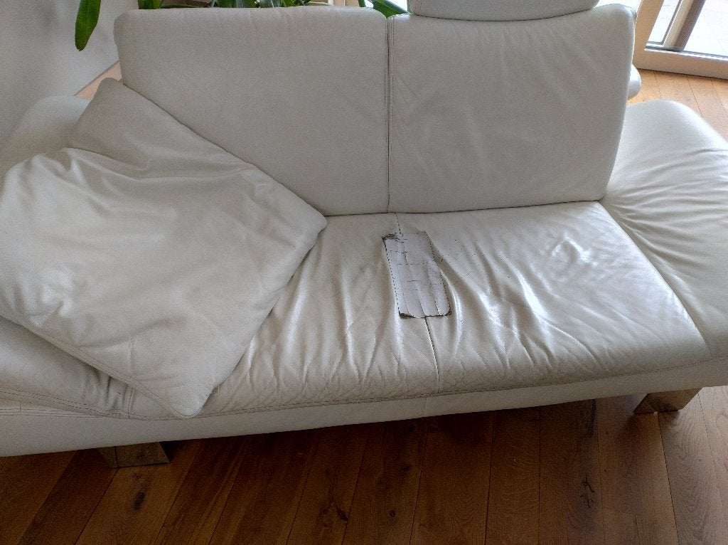 Lederen tweezit met poef, 75 à 100 cm, 200 à 250 cm, Enlèvement, Utilisé