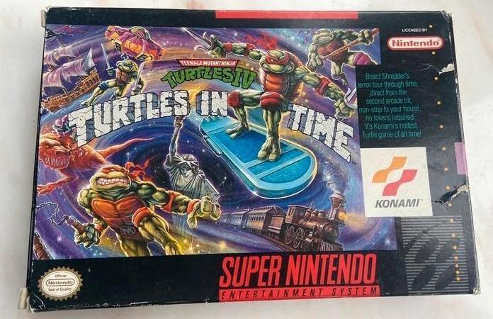 SNES game Turtles in Time IV US version with box, Enlèvement ou Envoi, 2 joueurs, À partir de 7 ans, Aventure et Action