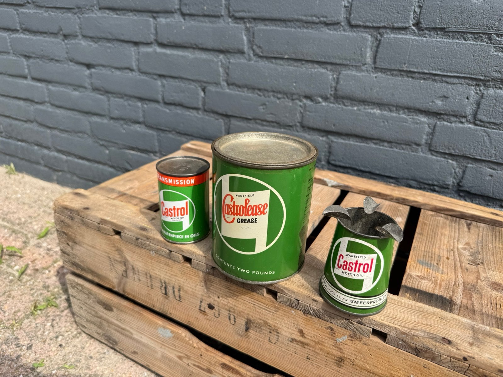 vieux bidons d'huile de garage Castrol, Enlèvement, Utilisé, Emballage