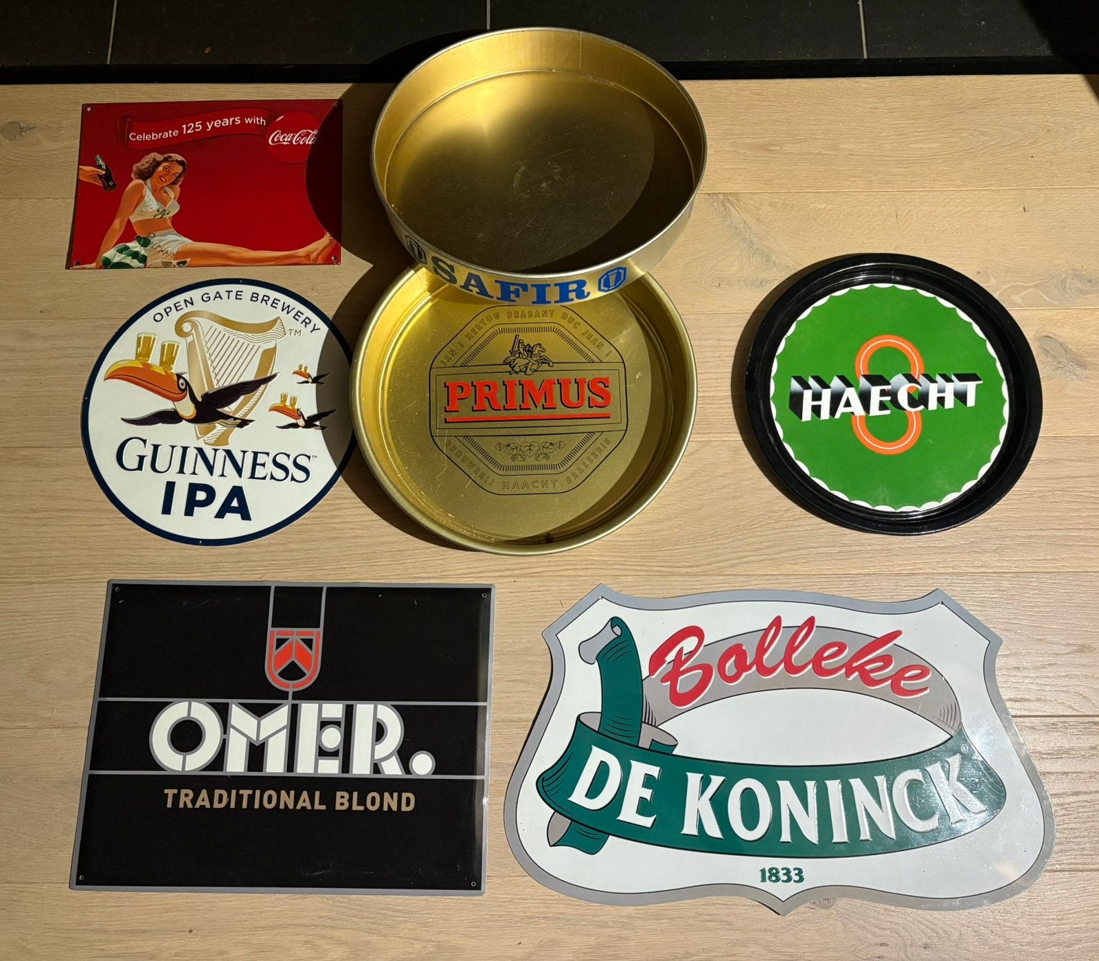 Setje bierreclame, Verzamelen, Ophalen of Verzenden, Gebruikt, Reclamebord, Plaat of Schild