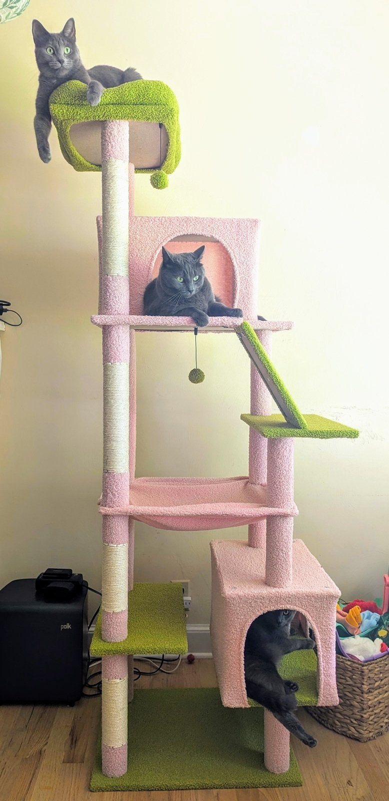 Roze & Groen Krabpaal 180cm – Stevig Kattenmeubel met 2, Ophalen of Verzenden, Zo goed als nieuw, Krabpaal