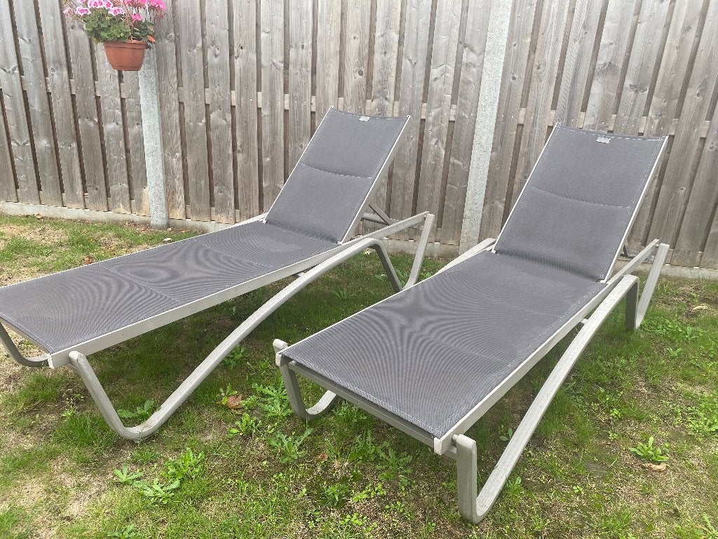 2 Ligstoelen, Ophalen, Gebruikt, Aluminium, Verstelbaar