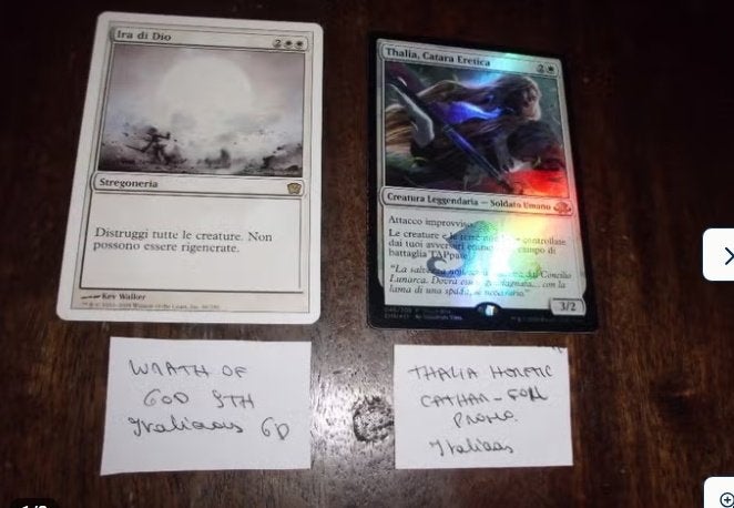 2 ITAL MTG - WRATH OF GOD + THALIA FOIL v 4 €, Hobby & Loisirs créatifs, Enlèvement ou Envoi, Foil