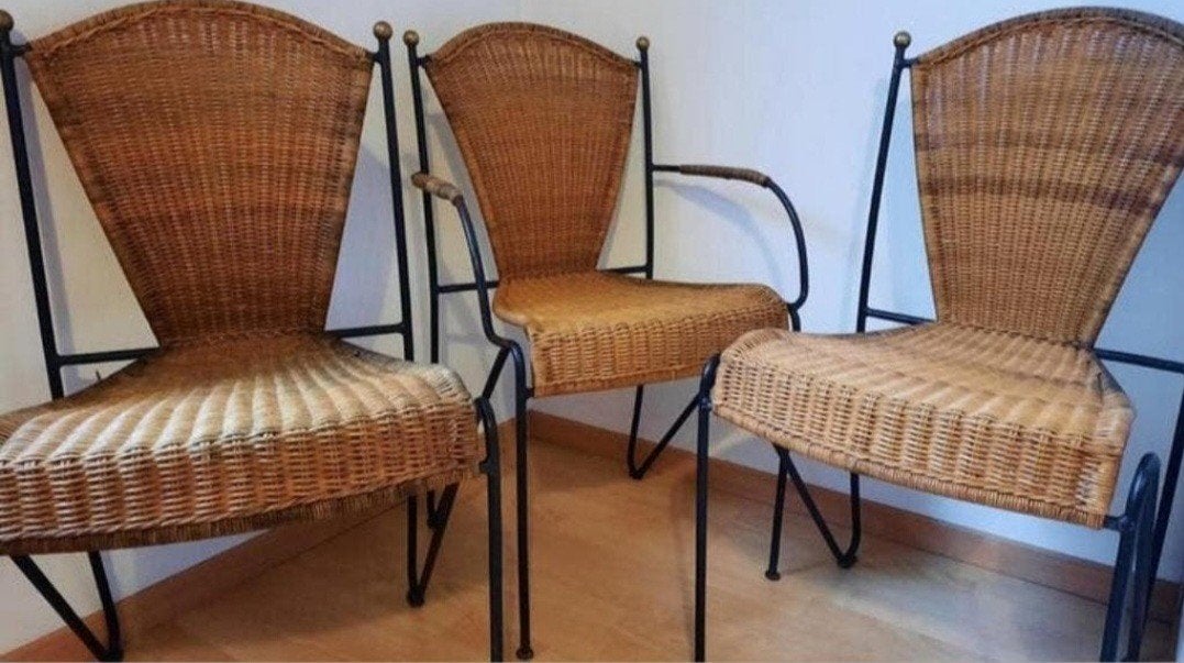 3 stoelen rotan zitting en gezwart smeedijzer, Ophalen