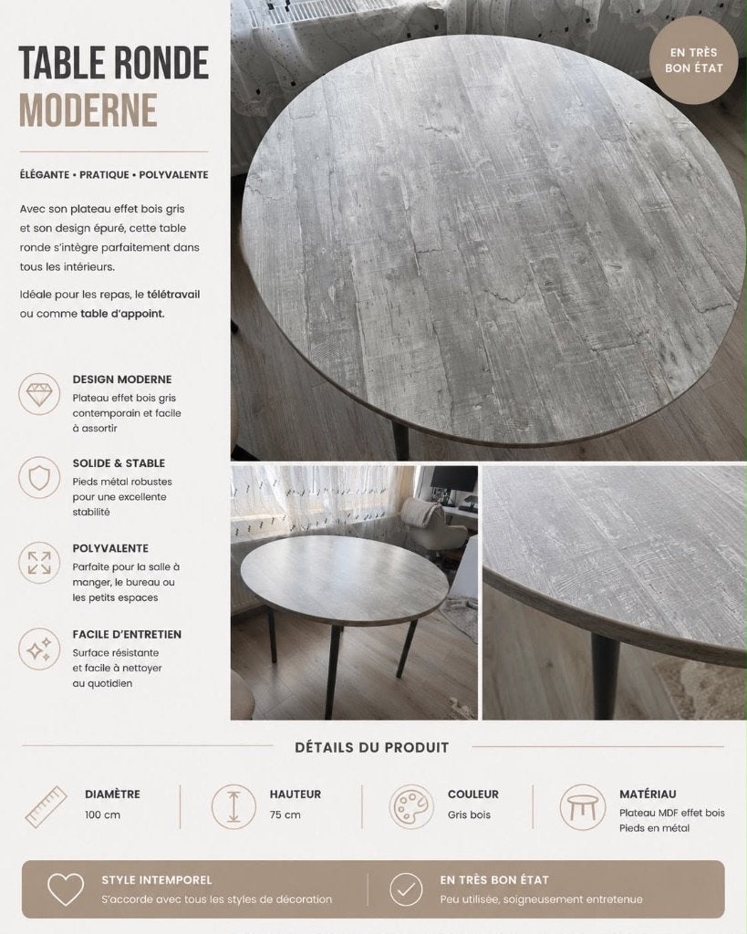 Table ronde, Maison & Meubles, Quatre personnes, 50 à 100 cm, Enlèvement, Utilisé