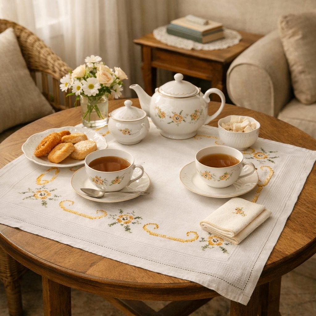 10. Nappe ancienne carrée brodée à la main – 7070 cm, Nappe, Enlèvement ou Envoi, Comme neuf, Jaune