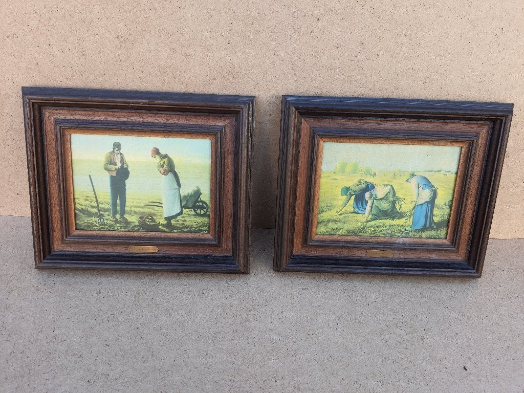 2 schilderijen van Millet – The Angelus en De Arenleesters, Antiquités & Art, Enlèvement ou Envoi, Technique mixte, Paysage urbain / rural