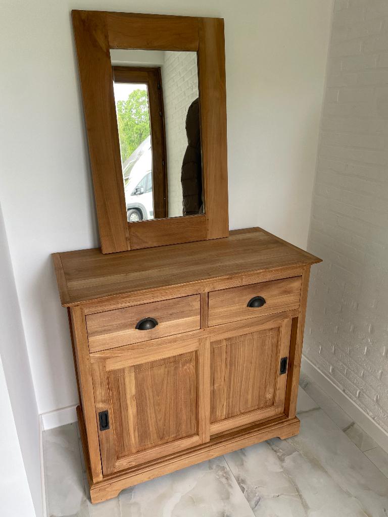 Teak dressoir met spiegel, Huis en Inrichting, Ophalen, Zo goed als nieuw