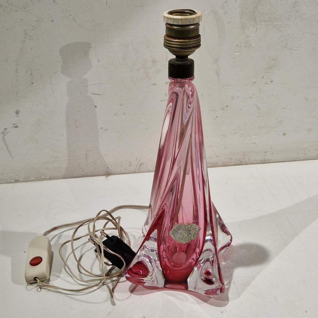 Val saint lambert christal Belgium tafellamp , roze lamp, Antiek en Kunst, Antiek | Glaswerk en Kristal, Ophalen of Verzenden