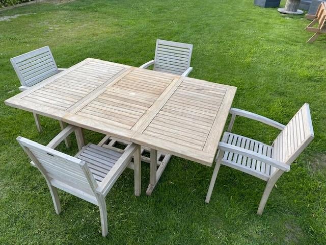 Tuinset in teak, Tuin en Terras, Ophalen, 4 zitplaatsen, Gebruikt, Teakhout