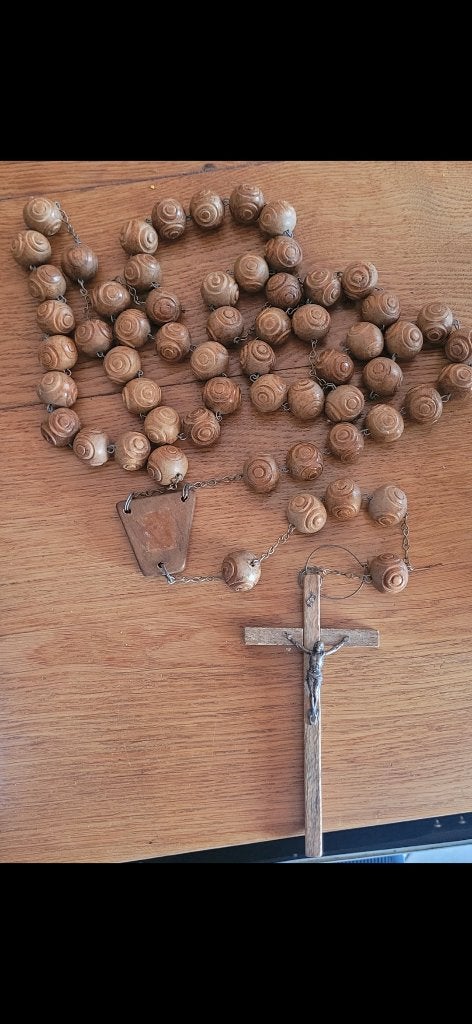 Très grand chapelet ancien en bois sculpté., Enlèvement, Utilisé, Autres types, Christianisme | Catholique