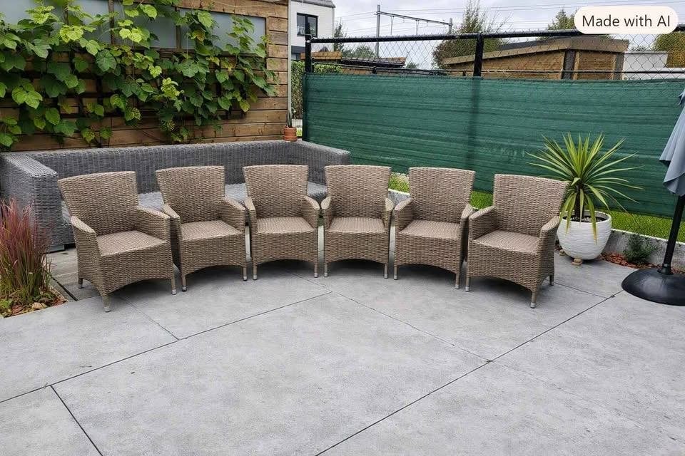 6 zetels  Wickerzetel met armleuning, Tuin en Terras, Ophalen, Zo goed als nieuw, Wicker