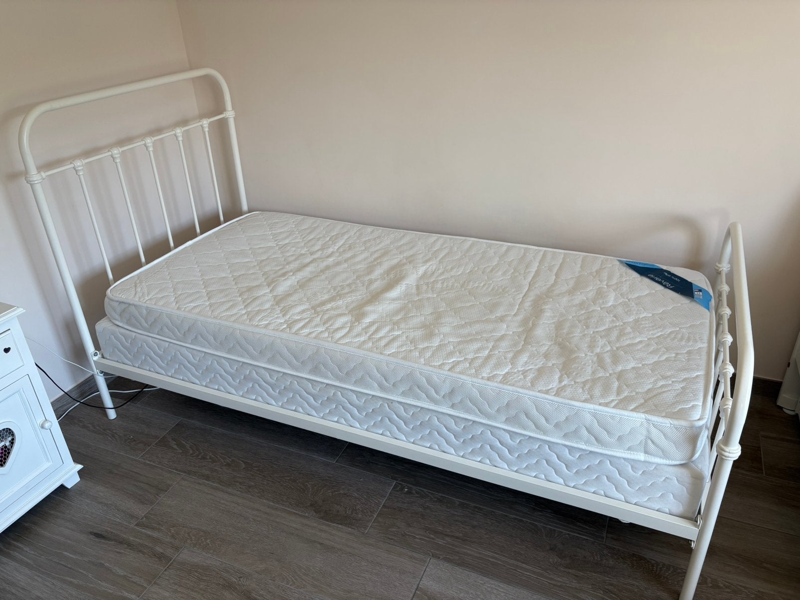 Cadre de lit + sommier + matelas, 90 cm, Enlèvement, Utilisé, Métal