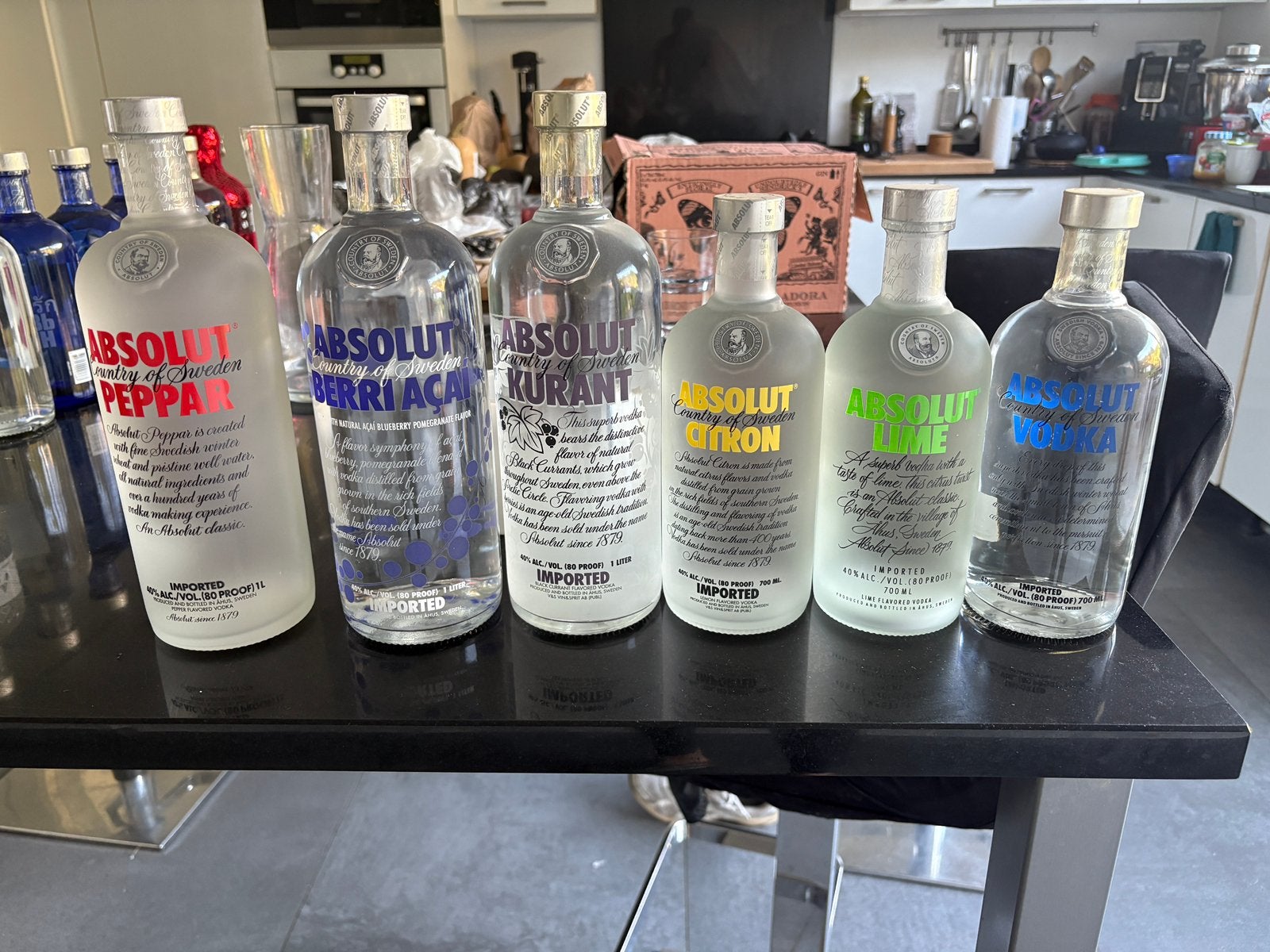 Absolut wodka-smaak + originele set van 6 flessen, Verzamelen, Ophalen, Zo goed als nieuw