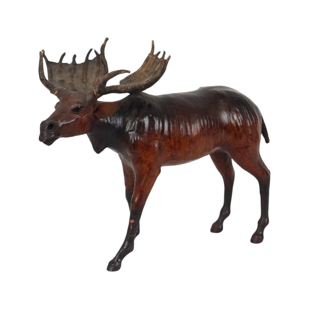 Mid Century Lederen Eland Beeld Sculptuur Vintage, Ophalen of Verzenden, Gebruikt, Dier