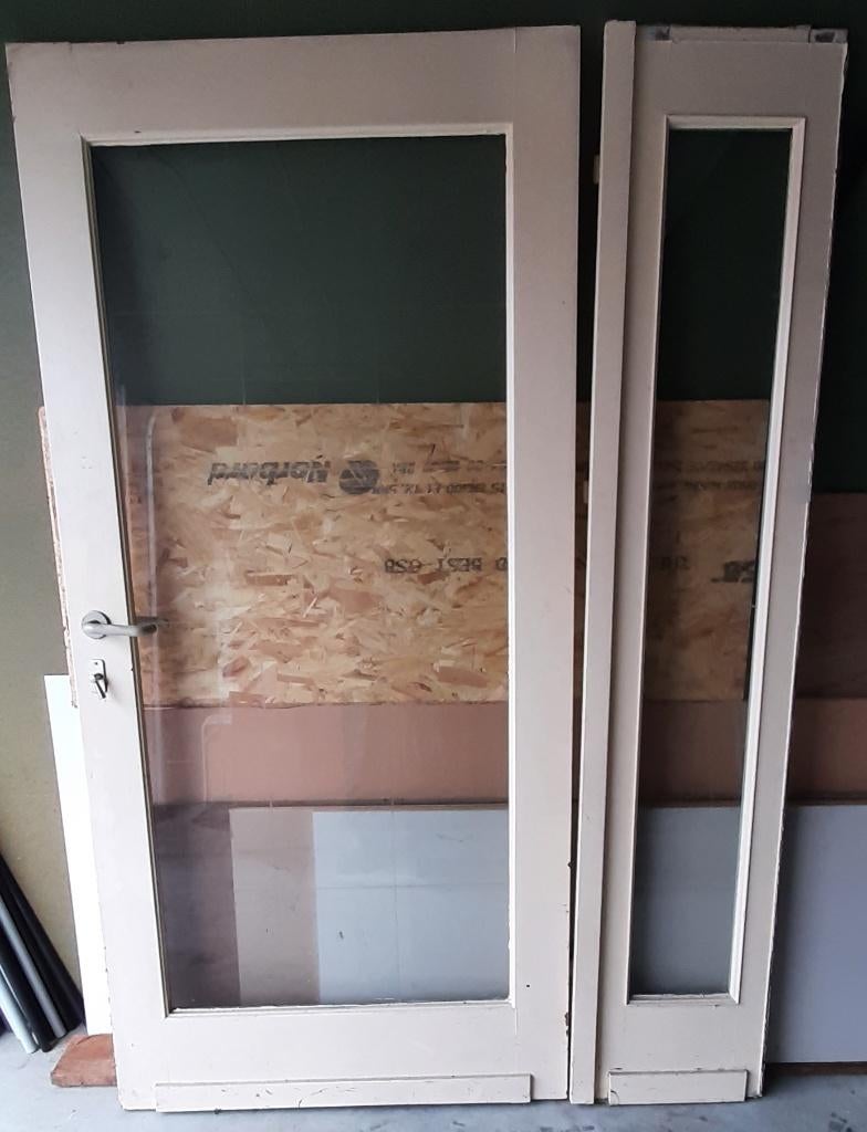Binnendeur met glas en vast stuk., Doe-het-zelf en Bouw, Deuren en Vliegenramen, Ophalen, Gebruikt, Binnendeur, 200 tot 215 cm