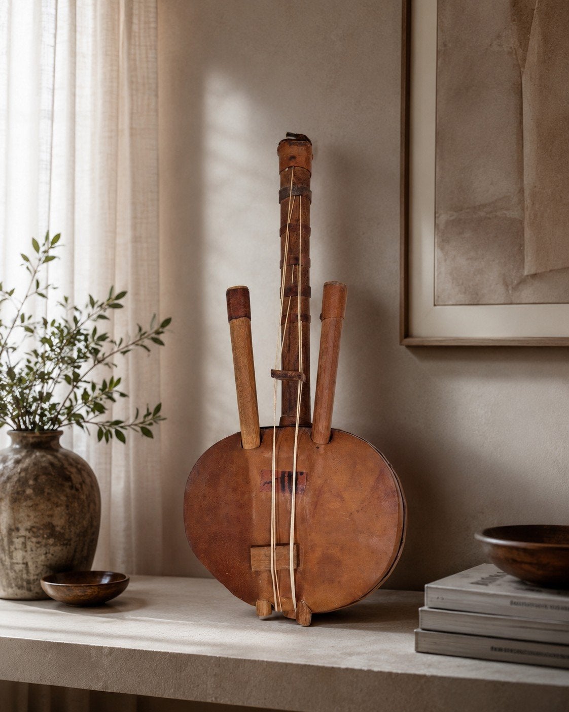 Prachtige handgemaakte Kora (Afrikaanse Harpluit) – 47 cm, Afrika, Ophalen of Verzenden, Ritueel object, Hout