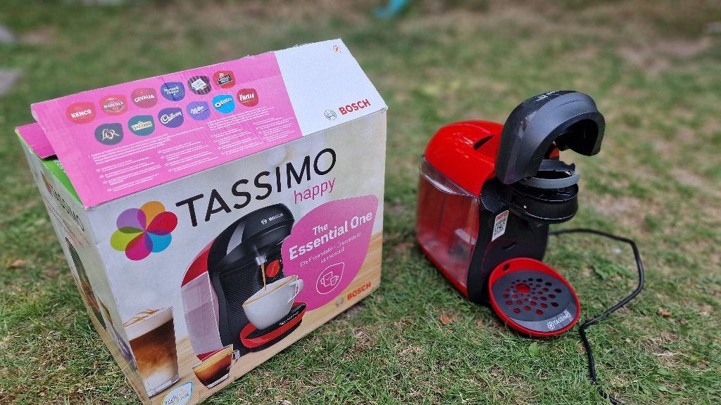 Bosch Tassimo Happy koffiezetapparaat rood met doos, Ophalen, 10 kopjes of meer, Koffiemachine, Zo goed als nieuw