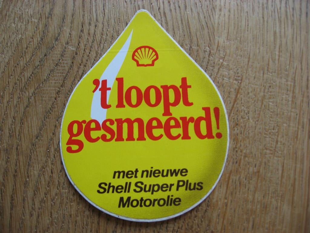 Vintage Sticker Shell 't loopt gesmeerd Super Plus Motorolie, Verzamelen, Stickers, Ophalen of Verzenden, Nieuw, Auto of Motor
