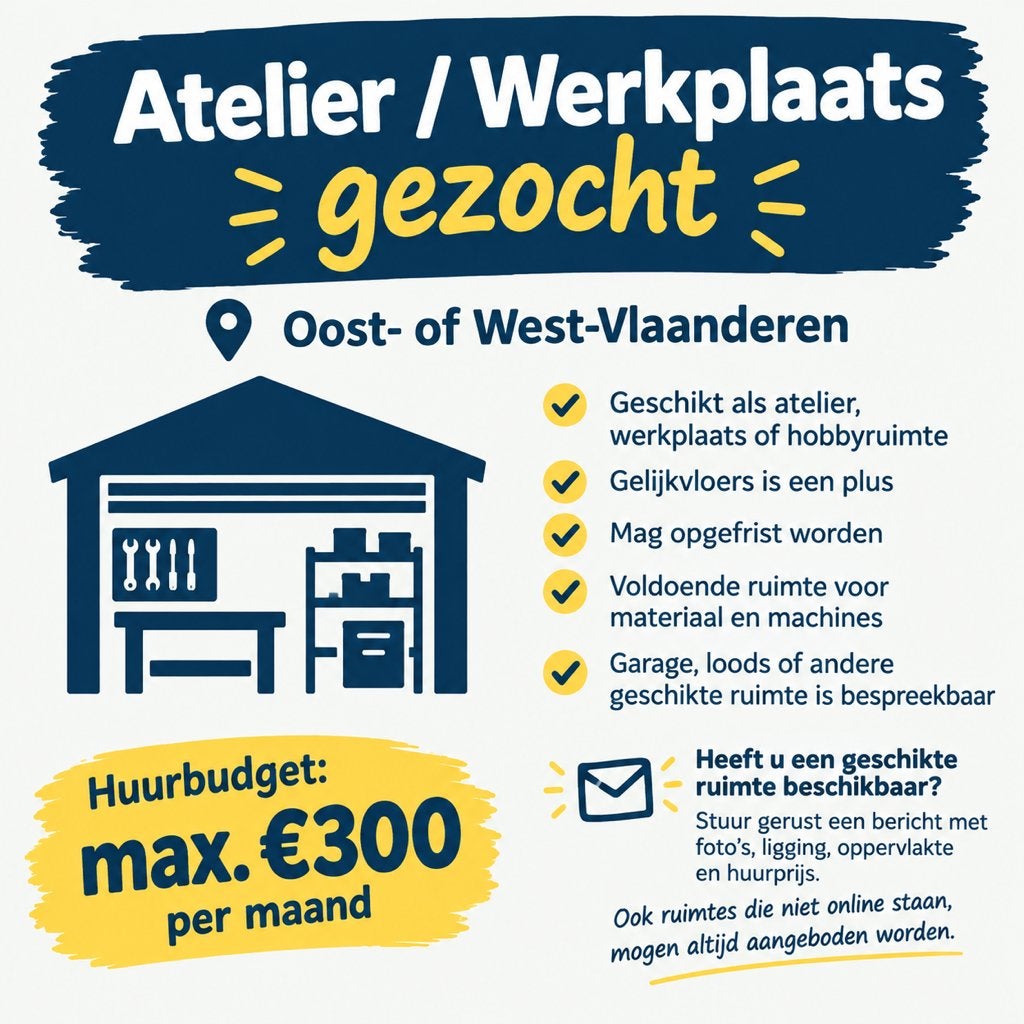 Atelier / werkplaats / opslagruimte gezocht, Immo, Provincie Oost-Vlaanderen