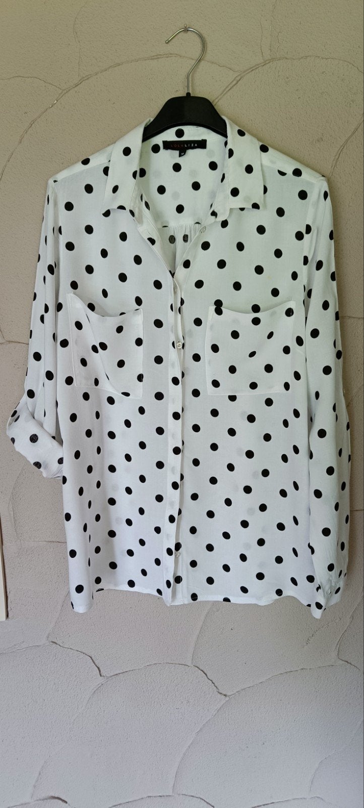 Bloes blouse chemisier wit met zwarte bollen - 38 - lolaliza, Kleding | Dames, Blouses en Tunieken, Ophalen, Maat 38/40 (M), Wit