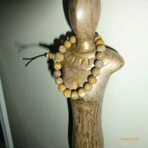 powerbead armband(landschaps-)jaspis+armband hout, Handtassen en Accessoires, Armbanden, Gebruikt, Hout, Met bedels of kralen