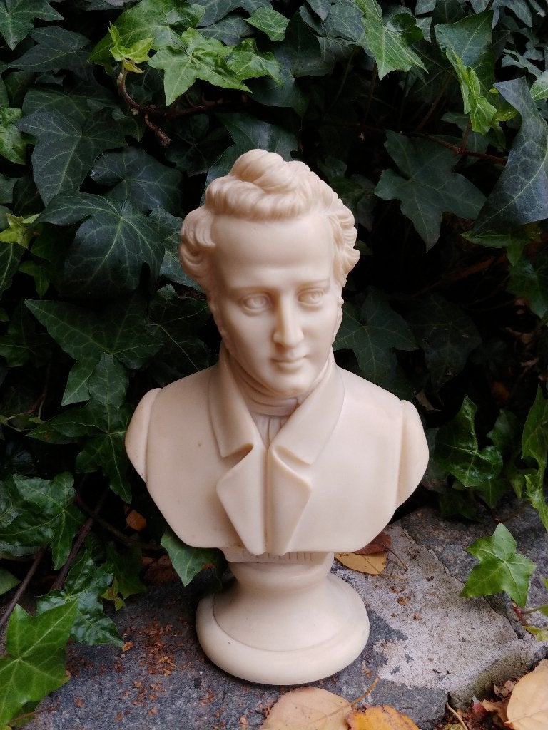 Verfijnde albast buste van zeer jonge Componist BELLINI, Antiek en Kunst, Natuurlijk materiaal, Buste, Handgemaakt, Ophalen of Verzenden