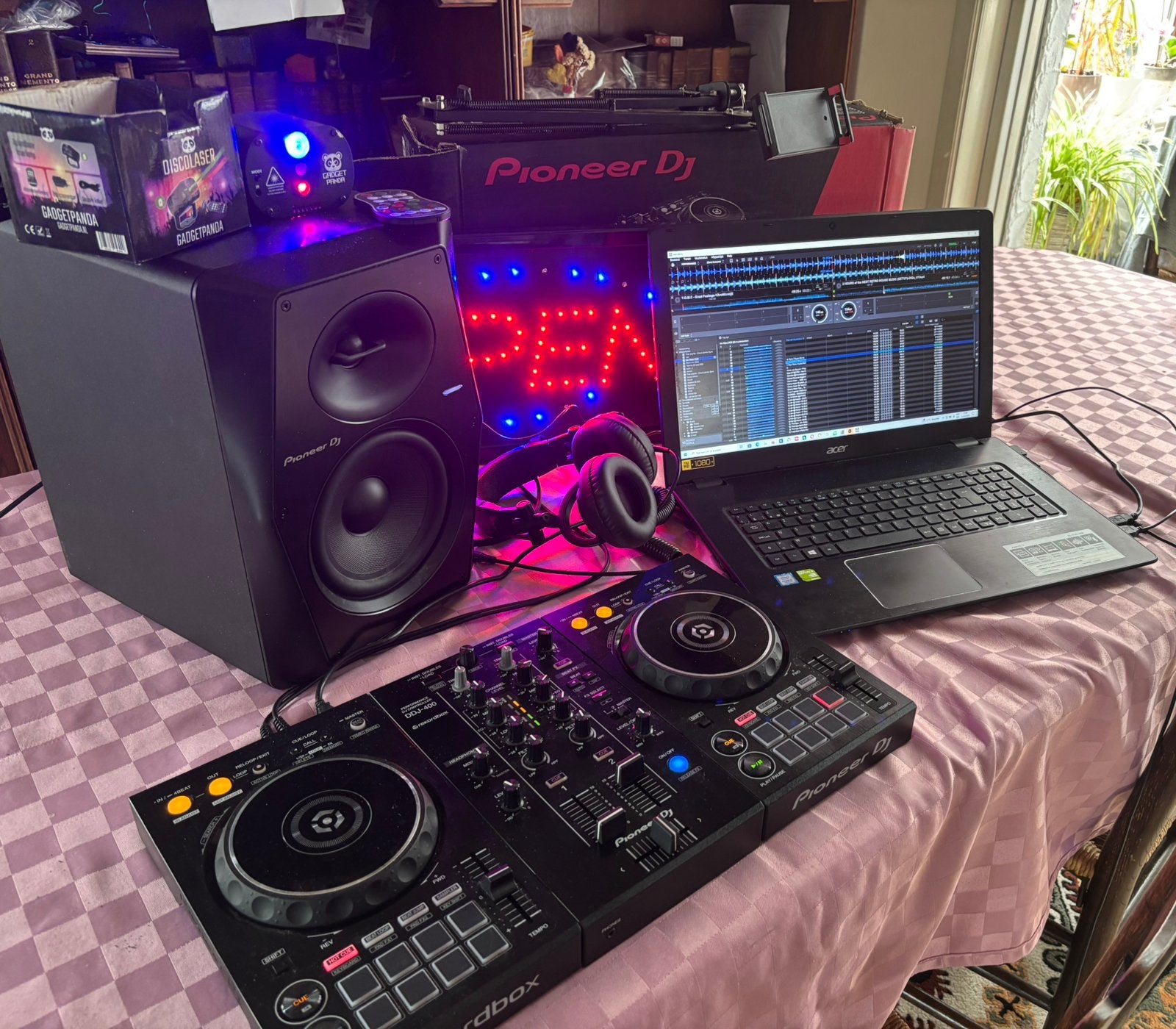 Pioneer DDJ-400 +VM-70box,laser,headset,lichtbord,houder gsm, Ophalen, Zo goed als nieuw, Dj-set, Pioneer
