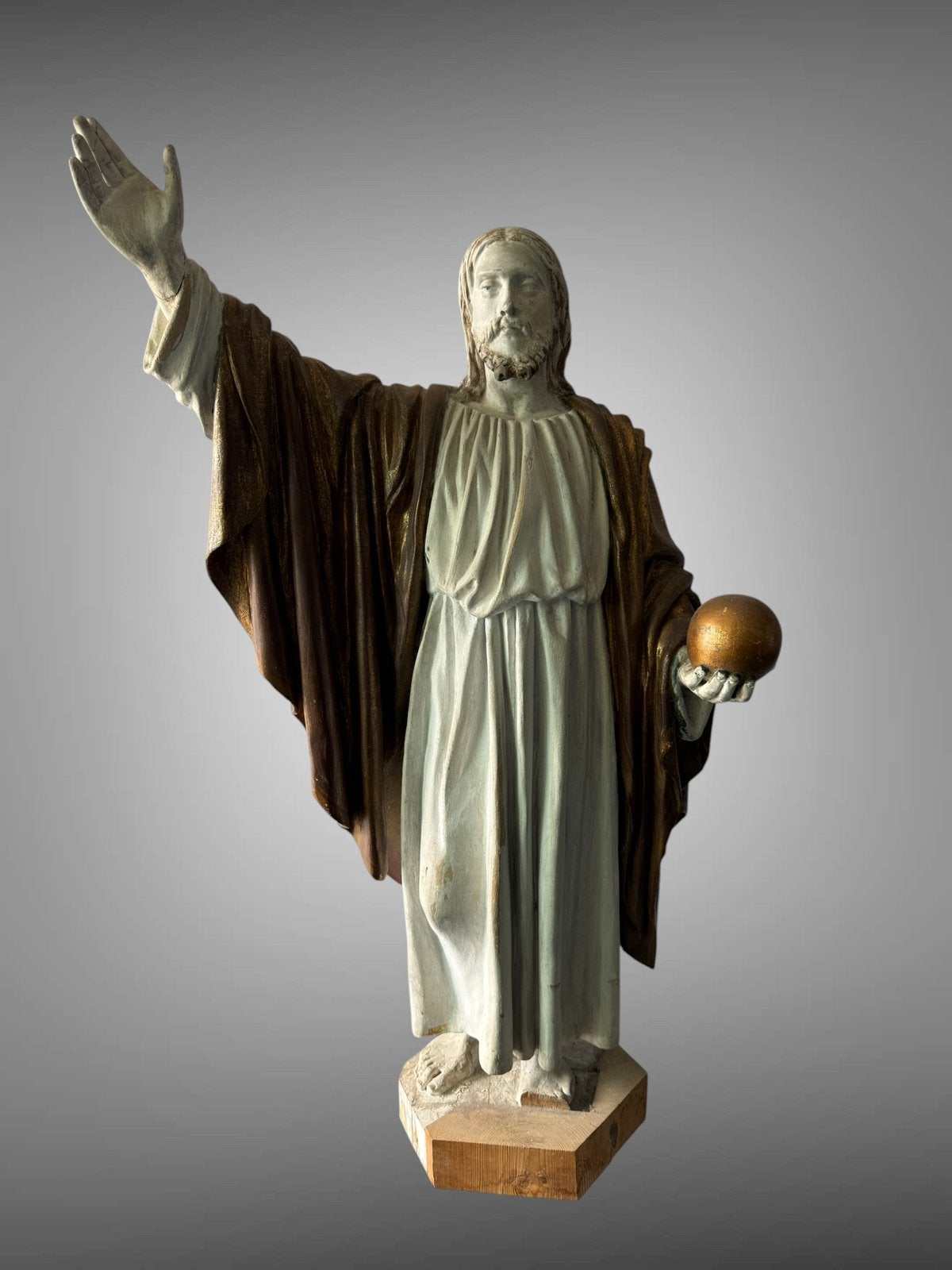 Antiek houten beeld van El Salvator el Mundo / 1750-1800, Enlèvement ou Envoi, Comme neuf