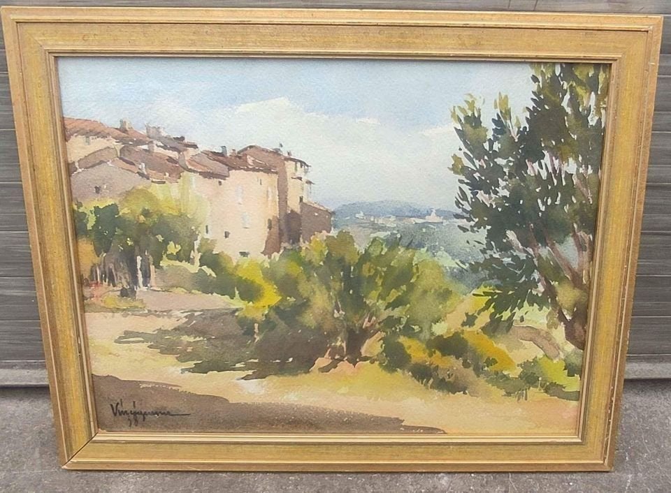 Aquarelle paysage signe Vincenzo vinciguerra, Antiquités & Art, Enlèvement ou Envoi, Aquarelle, Paysage
