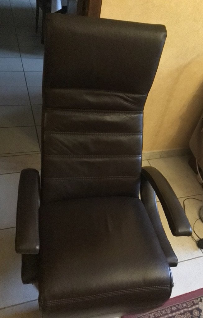 Bruin lederen design relax zetel eenzit, Ophalen, Zo goed als nieuw