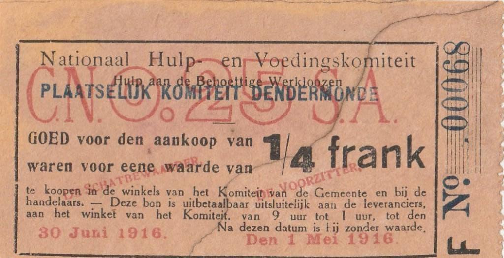 AIDE NATIONALE D'UNE VALEUR DE 1/4 DE FRANC AU 1.05.1916, Enlèvement ou Envoi