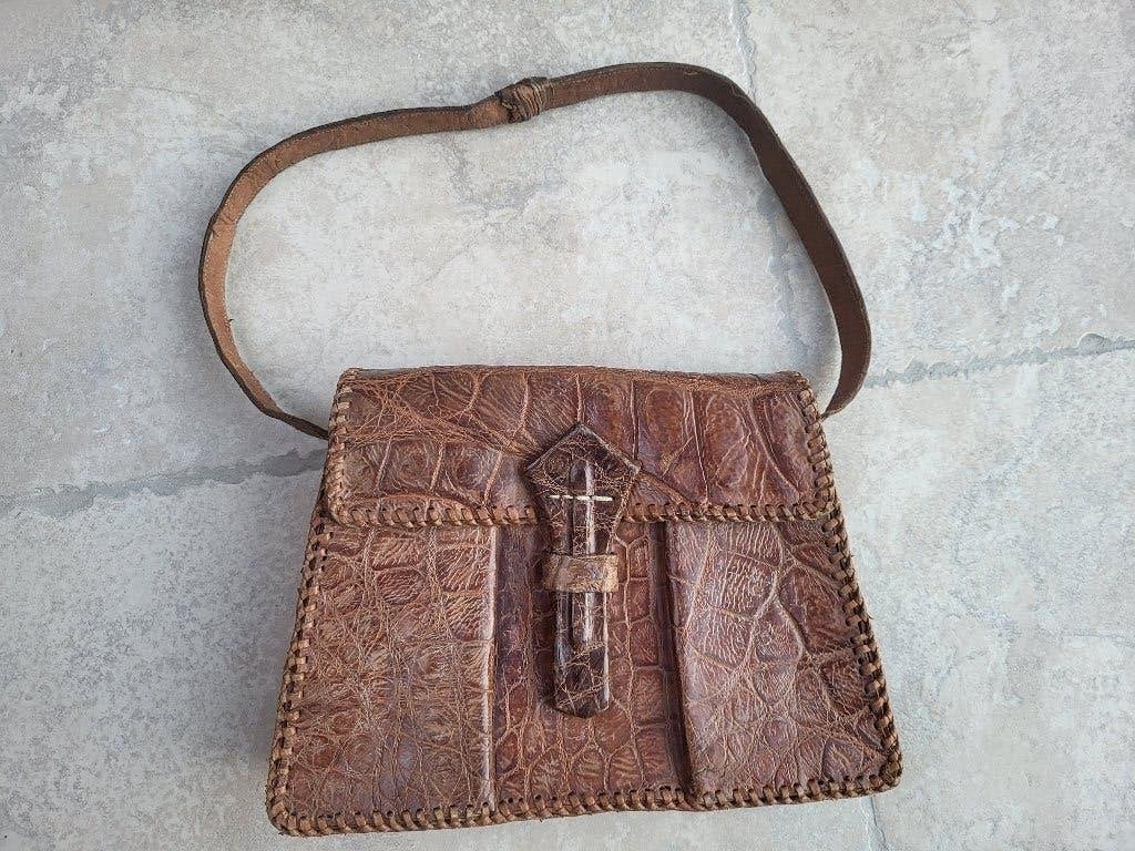 Vintage lederen handtas, Ophalen of Verzenden, Zo goed als nieuw, Bruin, Handtas