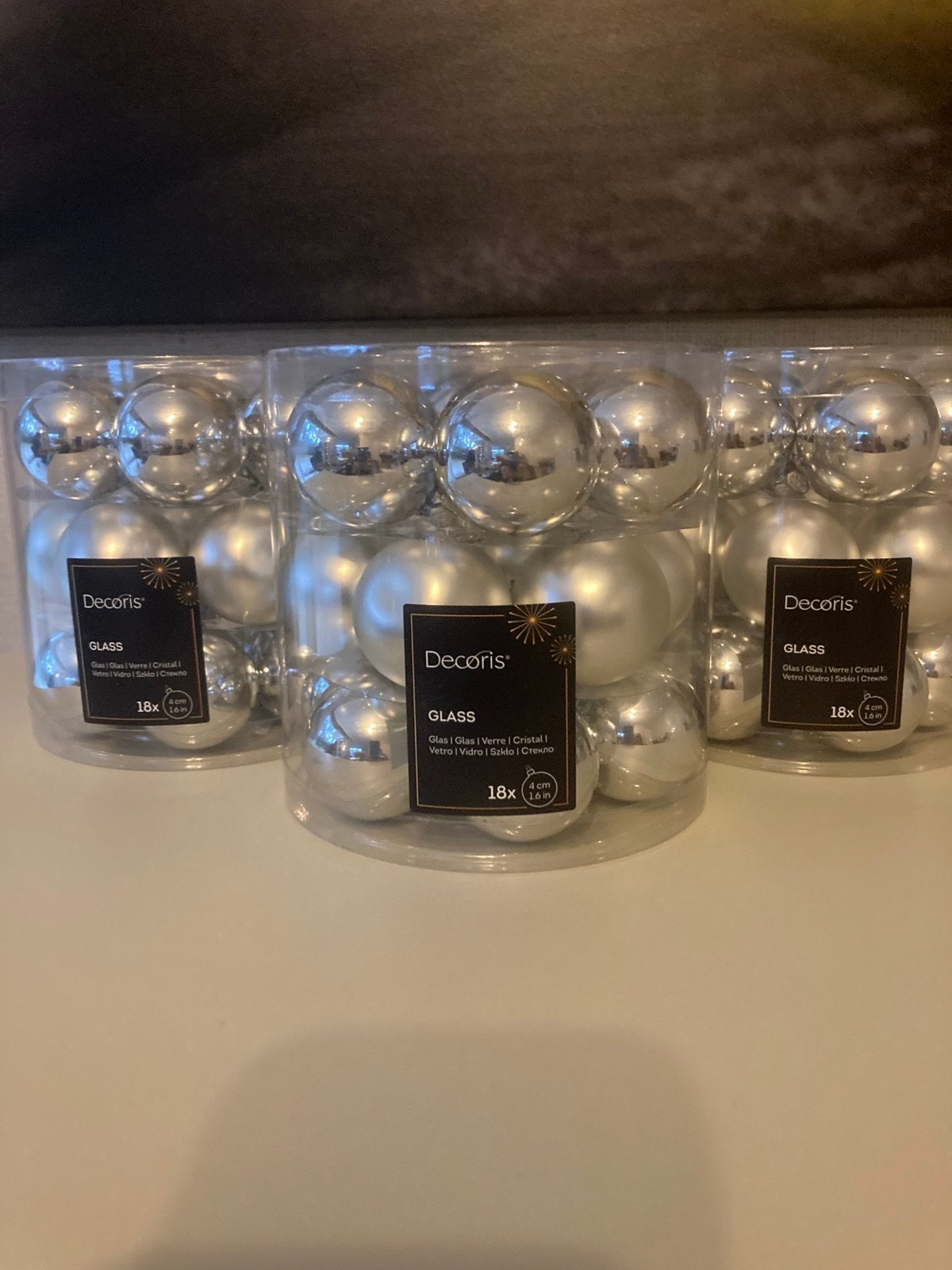 64 glazen zilveren kerstballen 4cm Decoris, Ophalen of Verzenden, Nieuw