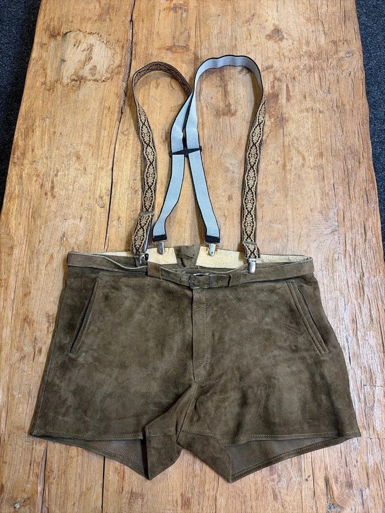 Lederhosen kort incl bretels maat 50, Taille 46/48 (XL) ou plus grande, Enlèvement ou Envoi, Comme neuf, Brun