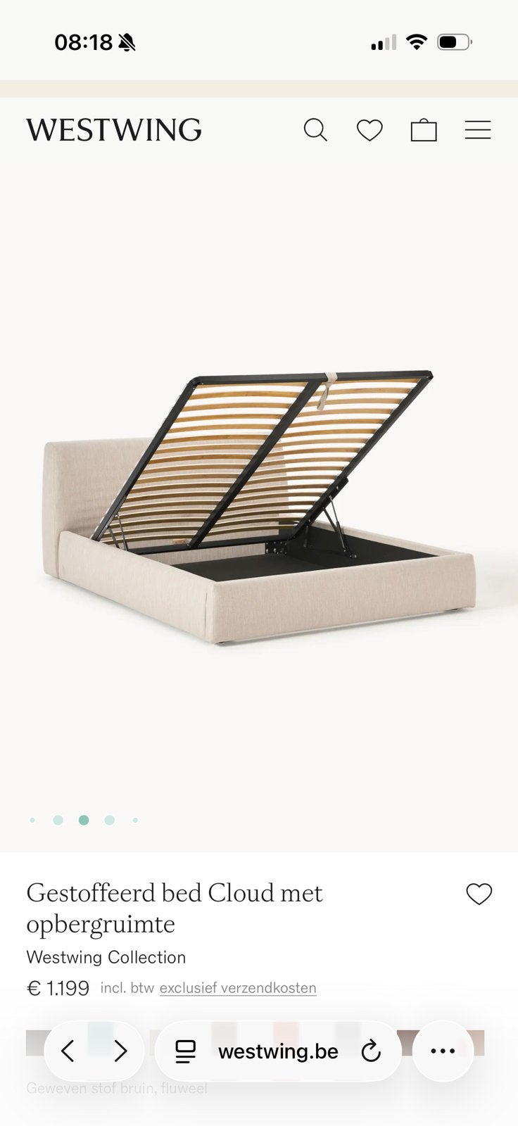 Lit beige avec espace de rangement 160 cm, Beige, Comme neuf, Enlèvement, 200 cm
