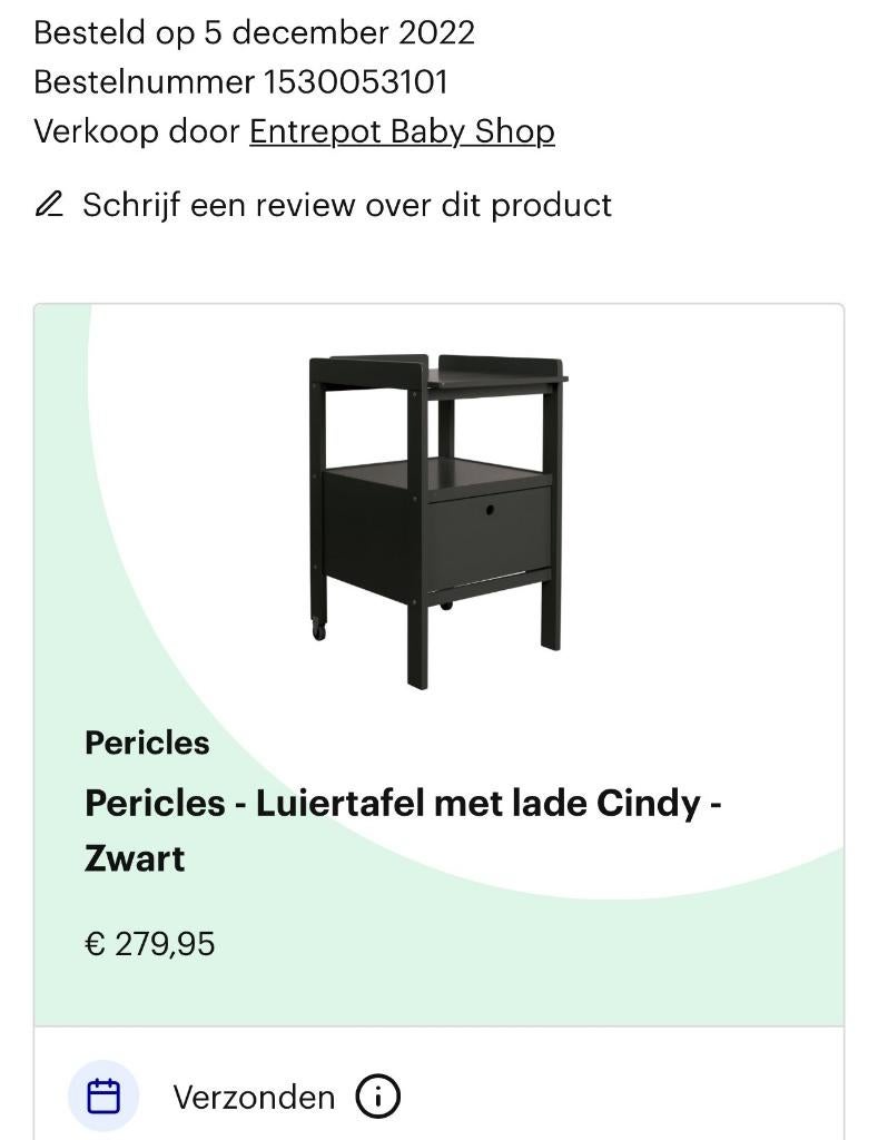 Pericles luiertafel Cindy met lade – zwart – goede staat, Ophalen, Gebruikt, Overige typen