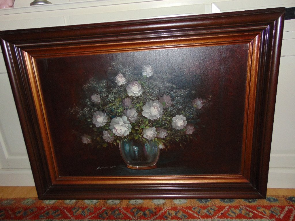 Schilderij Robert Cox 86 x 113 cm, Antiquités & Art, Signé, Enlèvement, Fleurs, Toile