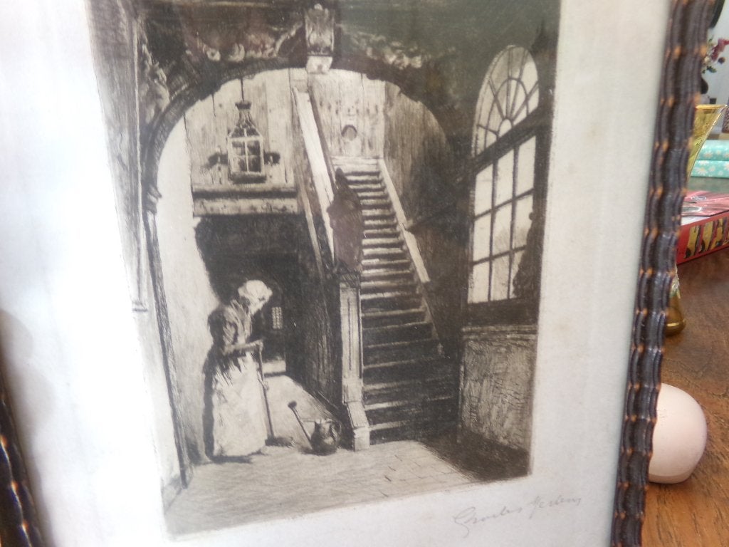 Charles Mertens (1865–1919) - Intérieur, 1903 - Gesigneerd, Ophalen of Verzenden, Ets, Gesigneerd, 1900 - 1949