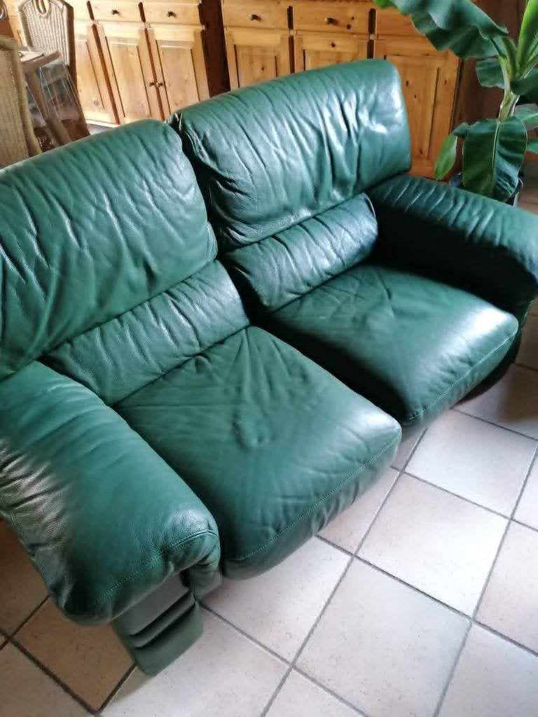 Groene lederen zetels te koop, Huis en Inrichting, Zetels | Zetels, Ophalen, Gebruikt, 150 tot 200 cm, Driepersoons