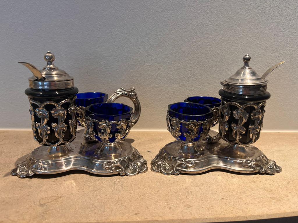Antiek zout peper en mosterd vat, Ophalen of Verzenden, Zilver
